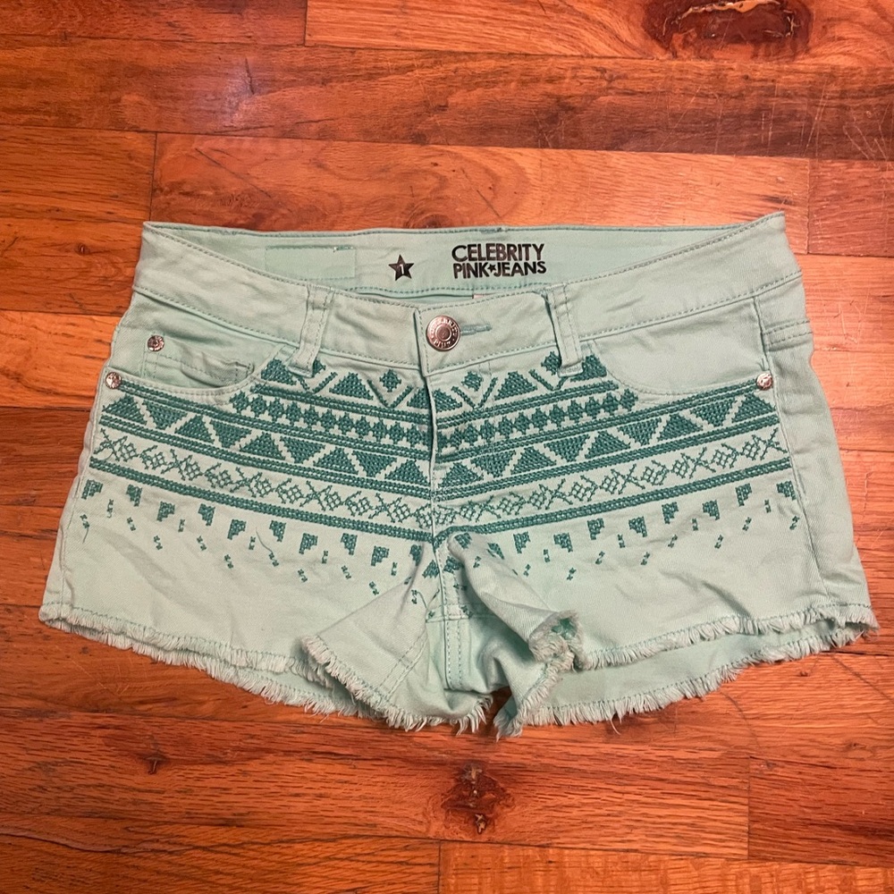 Mint Green Boho Aztec Prints Shorts